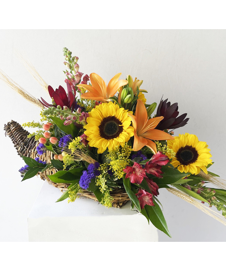 harvest flowers in cornucopia