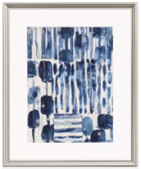 indigo patchwork wall print