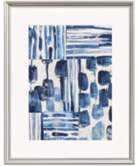 indigo patchwork wall print