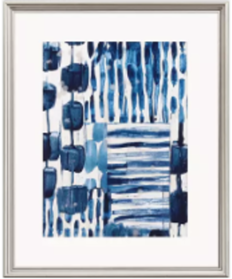 indigo patchwork wall print