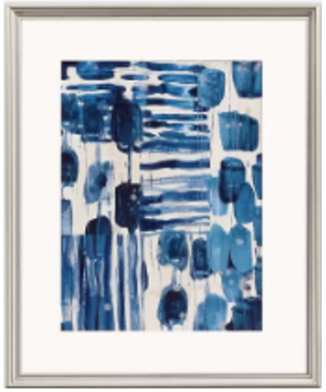 indigo patchwork wall print