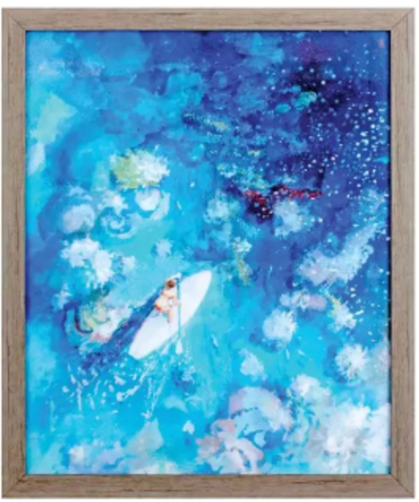 painting of paddleboarder with a resin cast cover