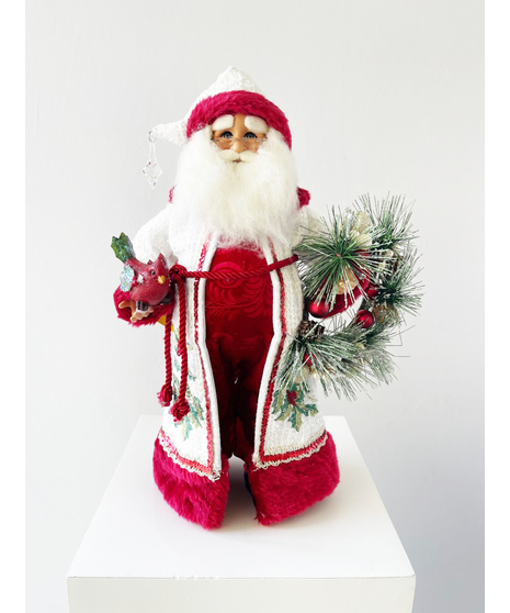 Santa with Wreath and Cardinal