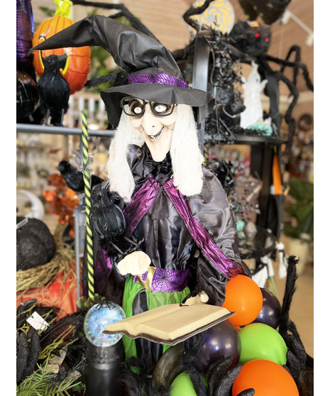 witch statue with spell book