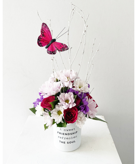 pink and white floral arrangement