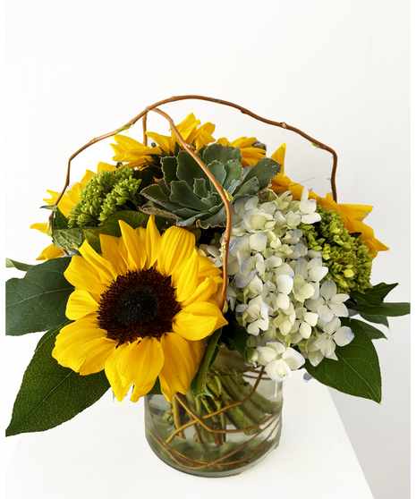Sunflowers, hydrangea and succulents 